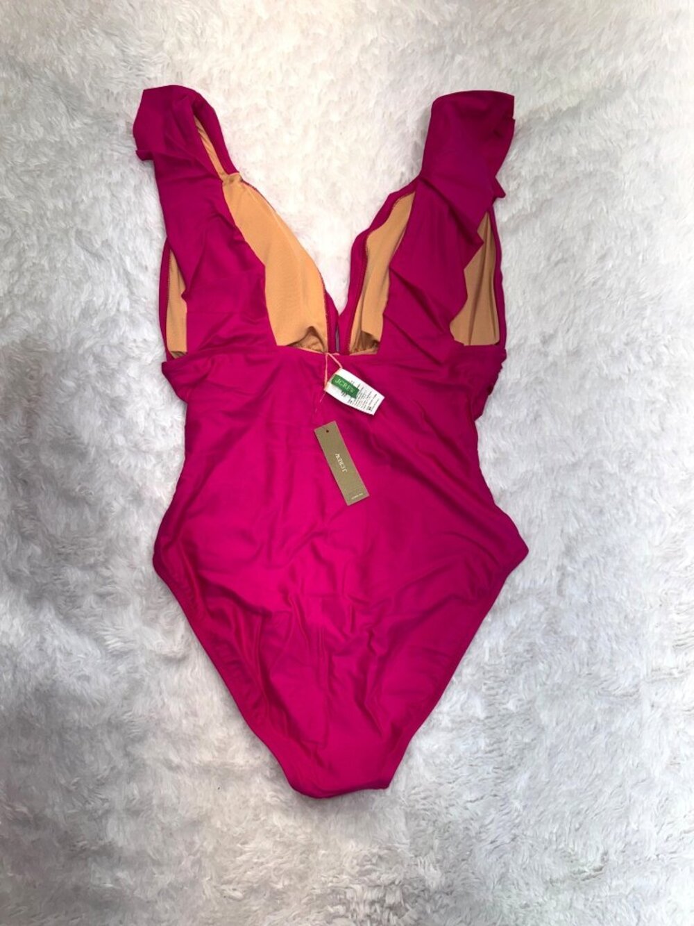 J. Crew Ruched Ruffle One-Piece Swimsuit Fuchsia Pink Vneck NEW Re-imagined 16 - Picture 3 of 5